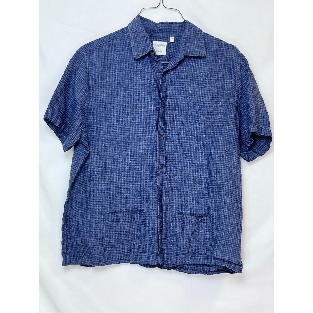 Baird McNutt Men's Linen Mini Check Button-Up Summer Vacation Cruise Shirt - L